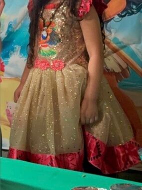 Disney Gold and Red Moana-Style Sparkle Dress with Matching Skirt Set